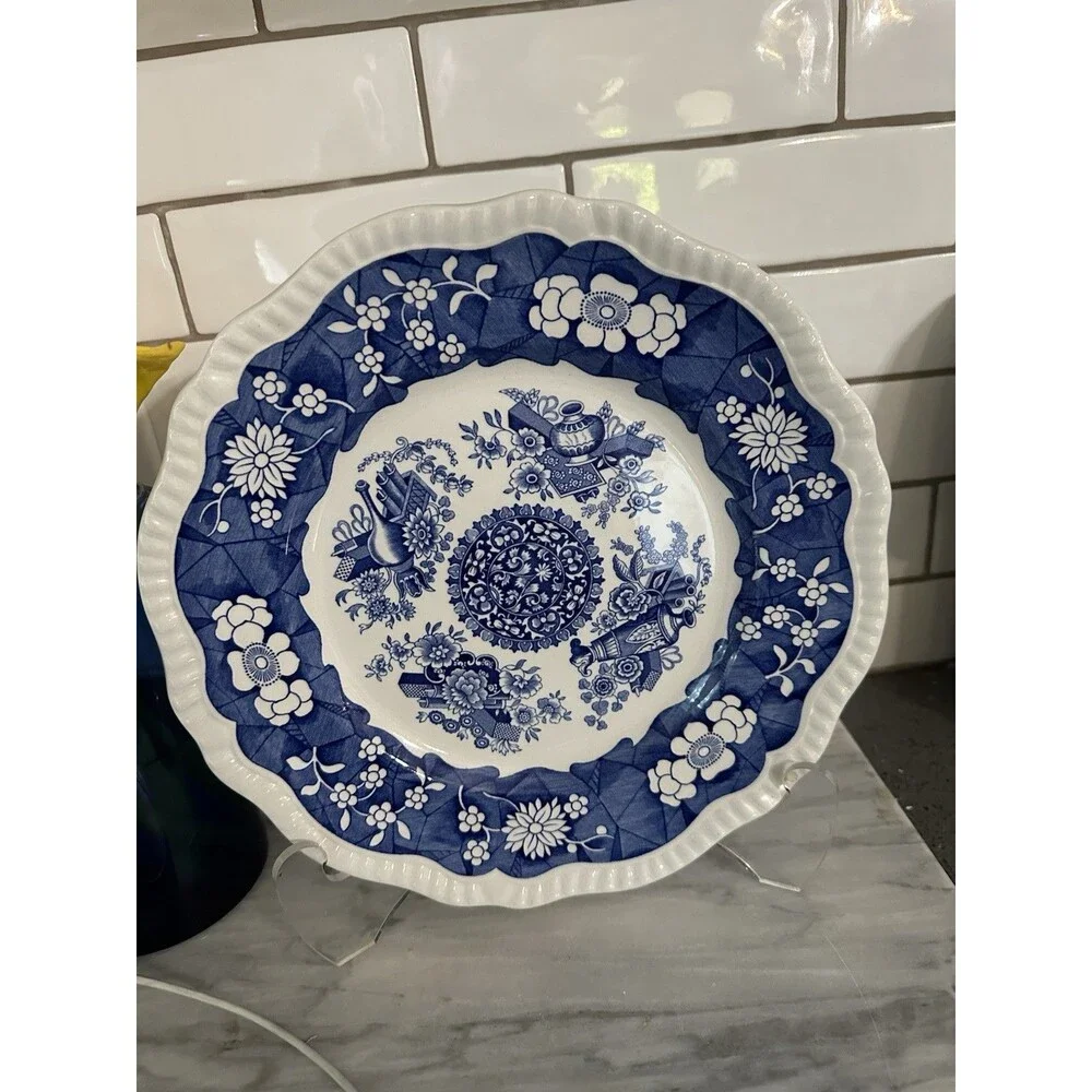 Spode Blue Room Collection Regency Series Trophies Plate Blue White Transferware